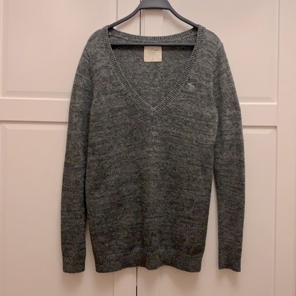 Dark Grey Knitted V-Neck Sweater - Picture 1 of 3